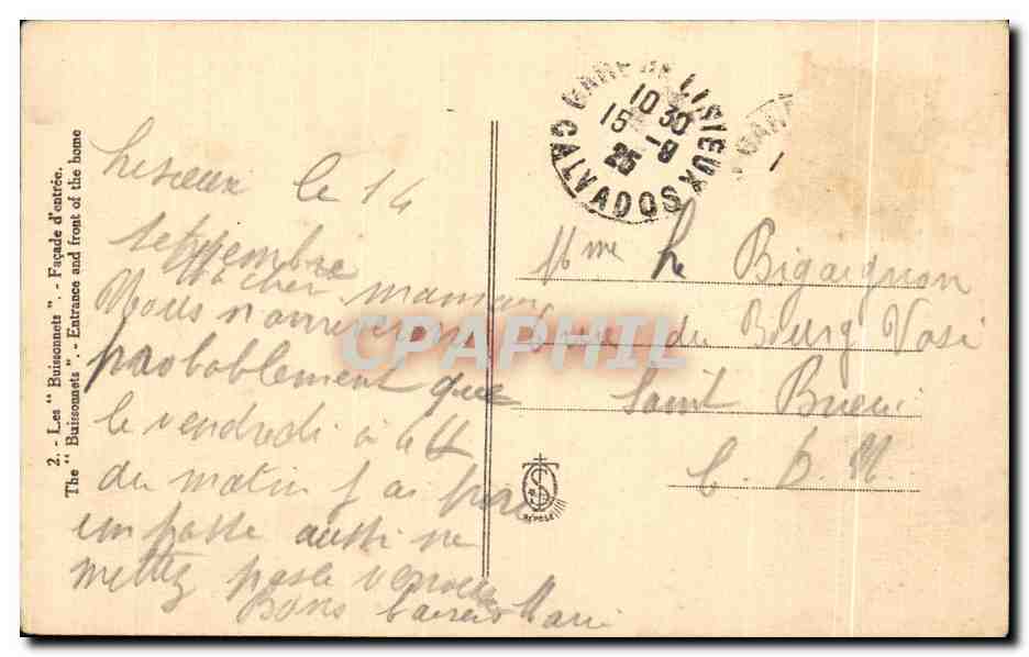 Les Buissonnets — Façade et entrée — Éditeur CPAPHIL — Verso