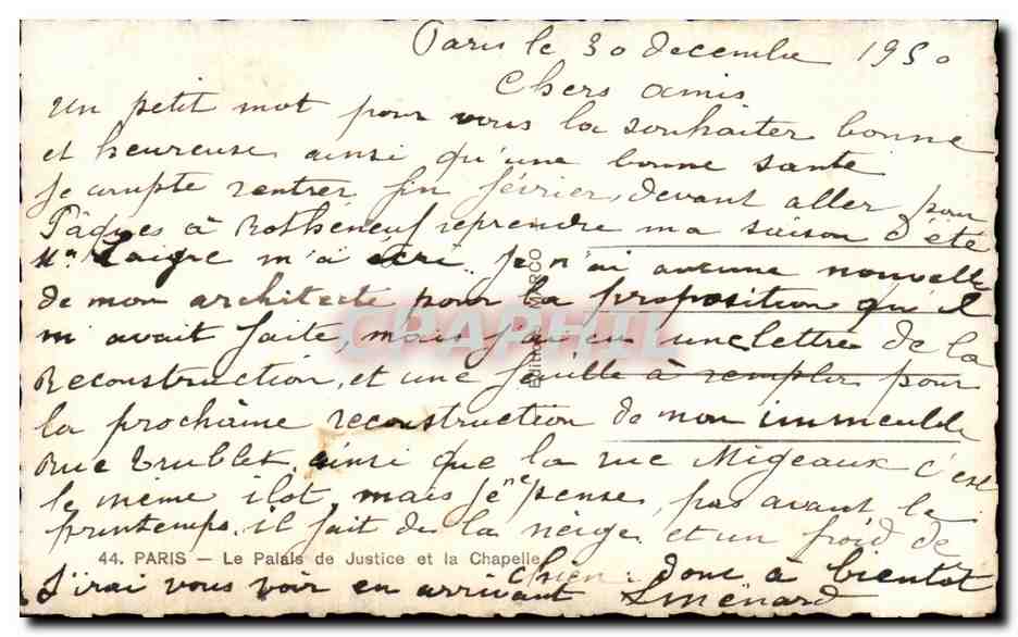 CPA Paris La Palais de Justice et la Chapelle — Rückseite