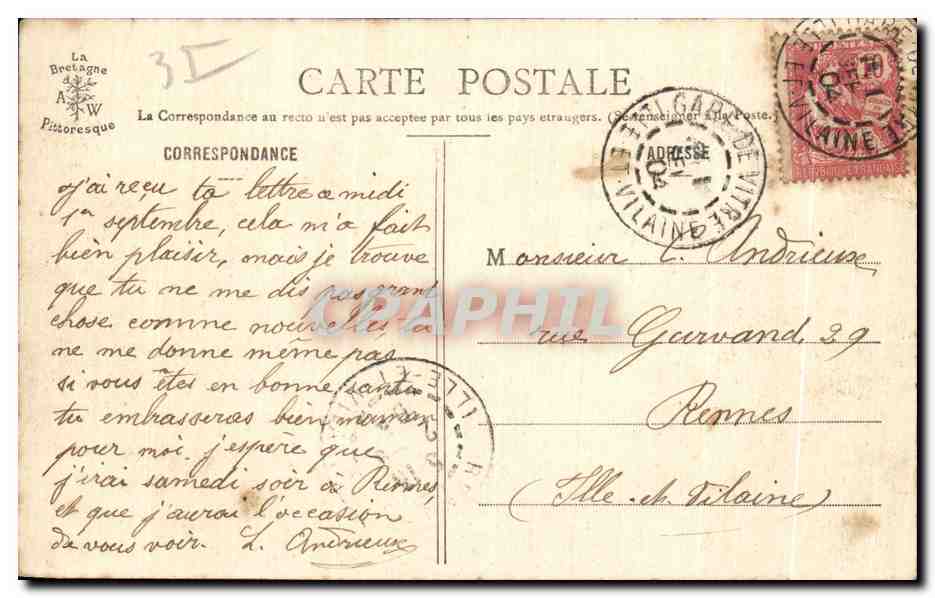CPA Chateau de Vitre Le Chatelet et la Tour St Laurent — Verso
