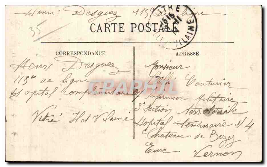 Vitré — Le Pont-Levis du Château — éditeur L.L. et n° 44 — Rückseite