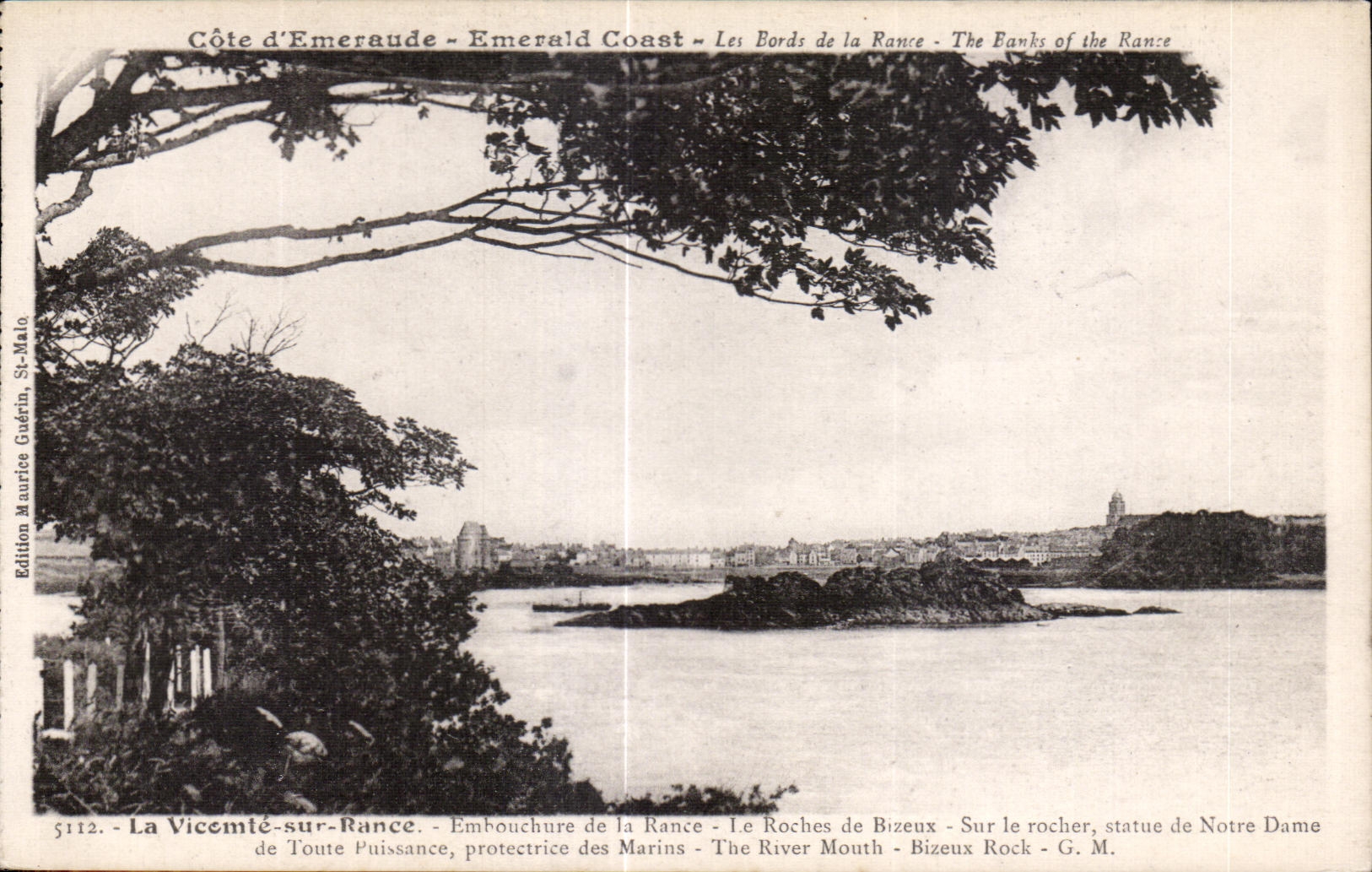 La Vicomté-sur-Rance - Embouchure de la Rance - Le Roches de Bizeux - Sur le rocher, statue de Notre Dame de Toute Puissance, protectrice des Marins - G. M. - Édition Maurice Gudérin, n° 5112