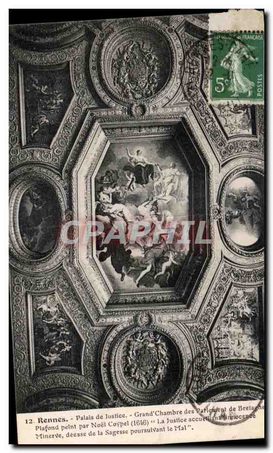 Rennes - Palais de Justice - Grand'Chambre des Parlement de Bretagne - Plafond peint par Noël Coypel (1696) « La Justice accueillant les Innocents »