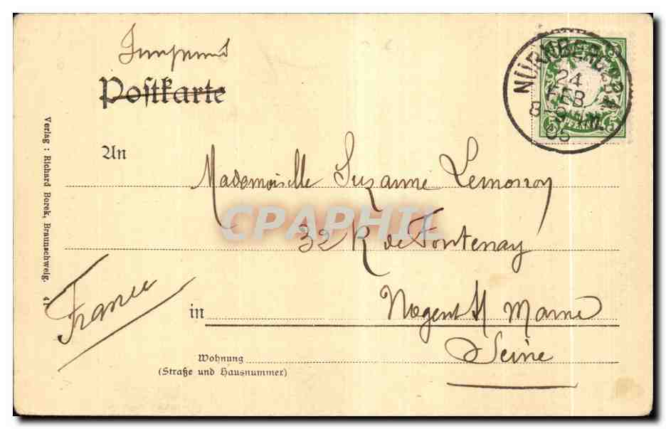 CPA Nurnberg Erker am Sebalds Pfarrhof — Rückseite