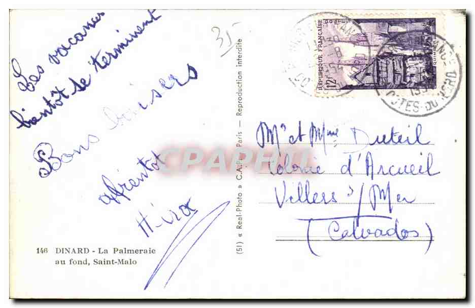 Dinard — La Palmeraie au fond, Saint-Malo — C.A.P. (51) — Verso