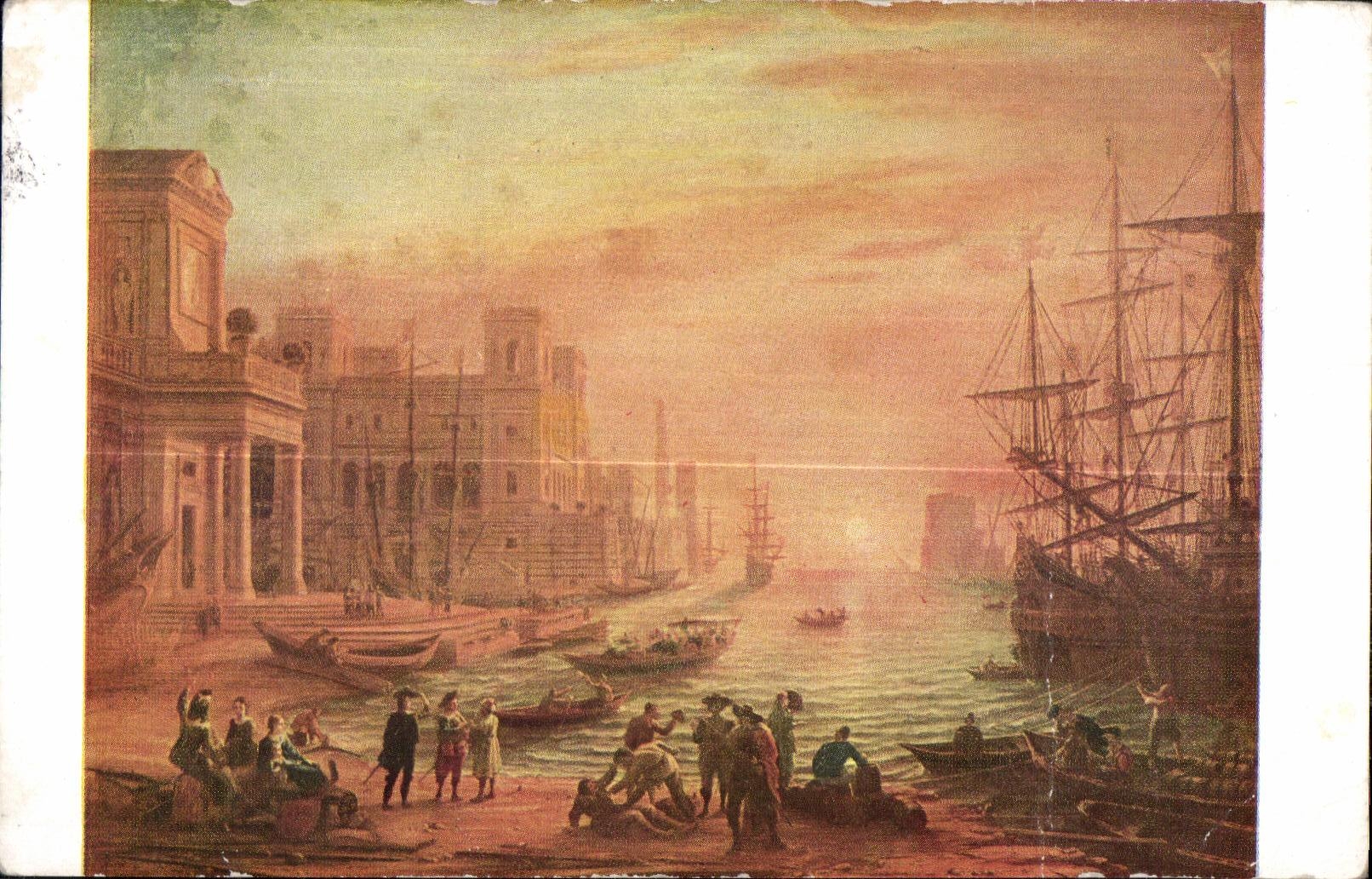 CPA Musee du Louvre (Ecole Francaise) Claude Gelee dit Claude Lorrain Un port de mer au soleil couchant