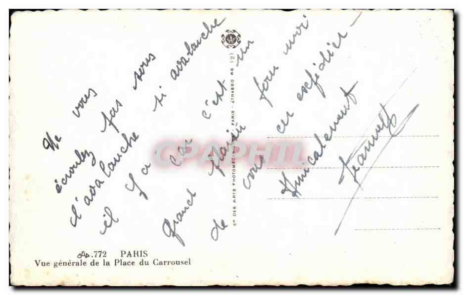 CPA Paris Vue generale de la Place du Carrousel — Verso