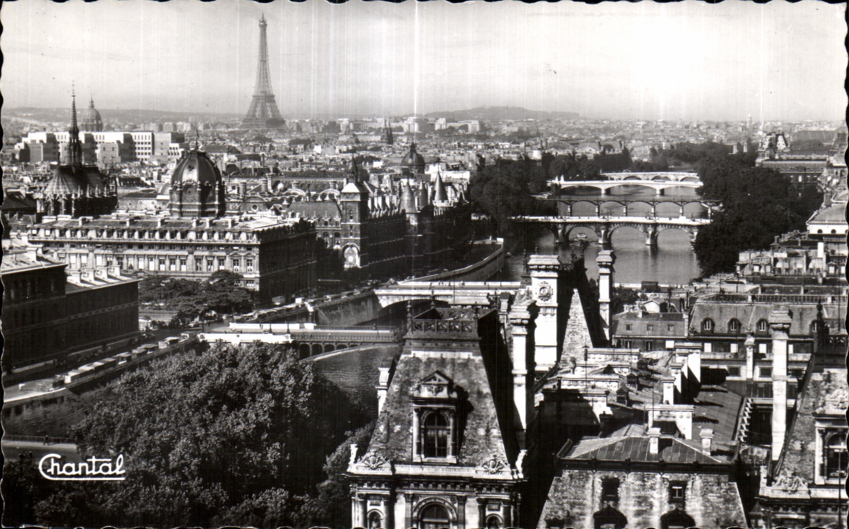 CPSM Paris Panorama sur les Sept Ponts Tour Eiffel Lovre 