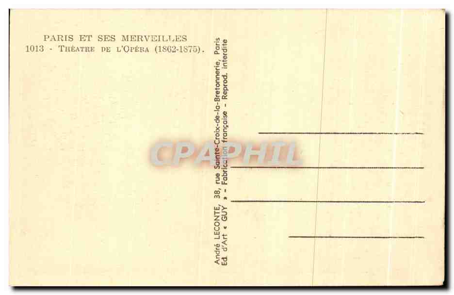 CPA Paris Et Ses Merveilles Theater de L Opera — Verso