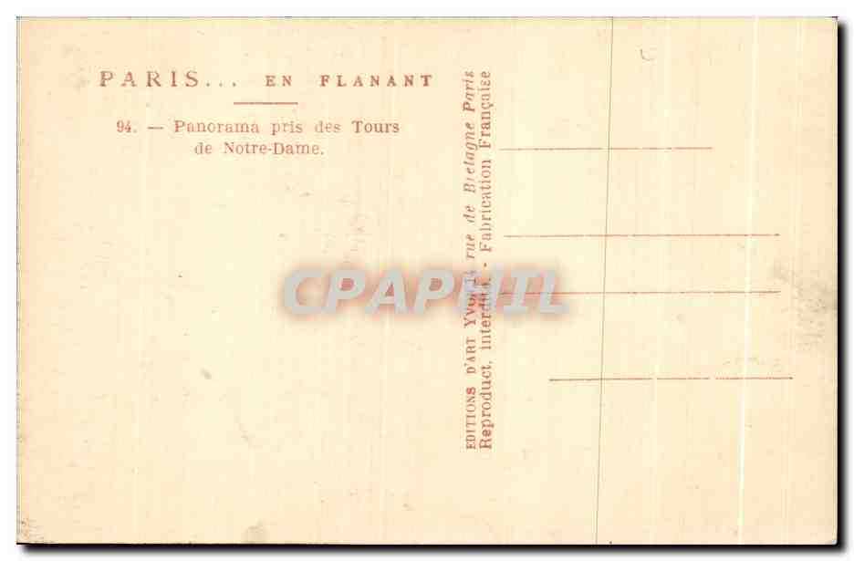 CPA Paris panorama pris des Tours de Notre Dame — Verso