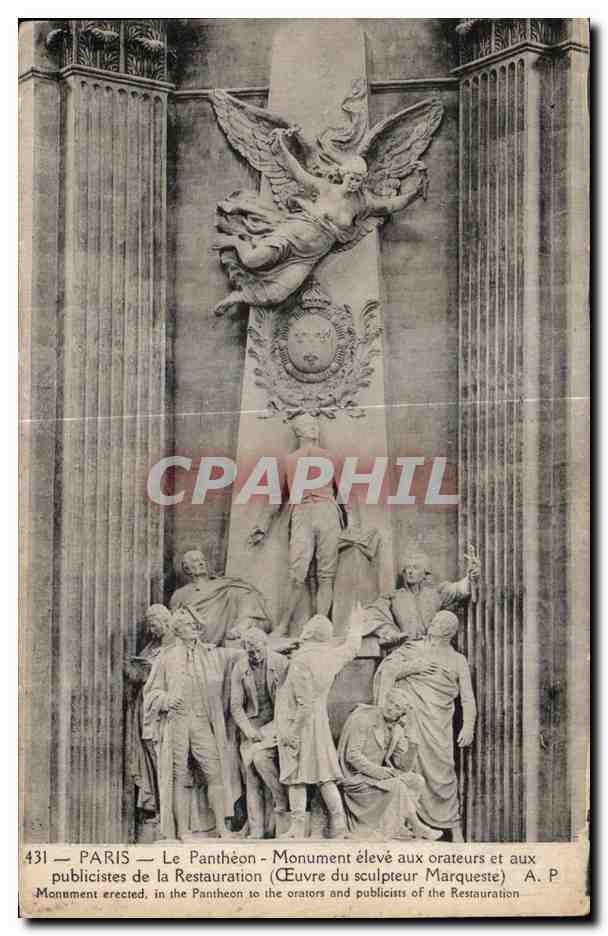 CPA Paris Le Pantheon Monument eleve aux orateurs et aux Publicisters de la Restauration (CEure du sculpteur Marqueste)