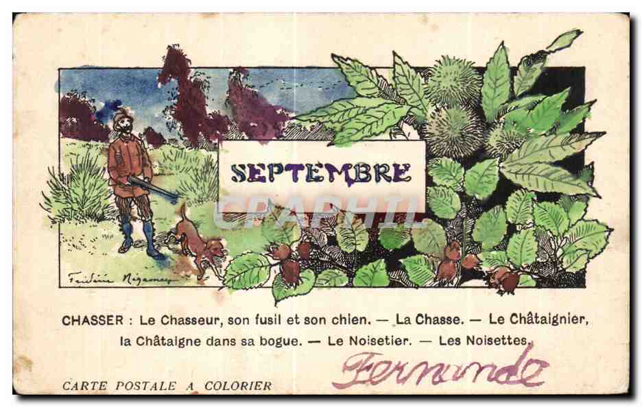 Chasseur avec son chien et son fusil — Septembre — Fermunde