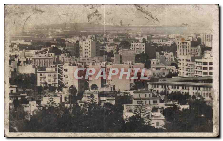 CPA Maroc Casablanca Les Gratte ciel case inicais et dans le ford le Phare d el Hank