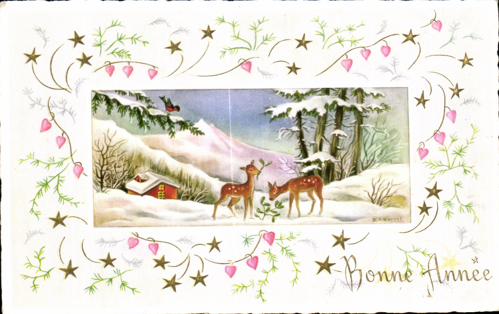 CPA Fantaisie Bonne Annee Biches