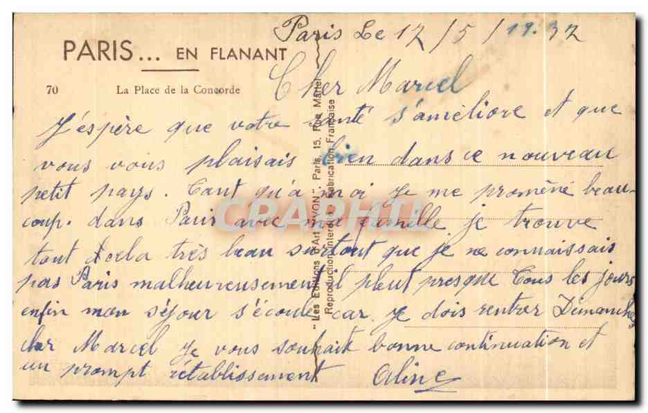 CPA Paris En Flanant La Place de la Concorde — Rückseite