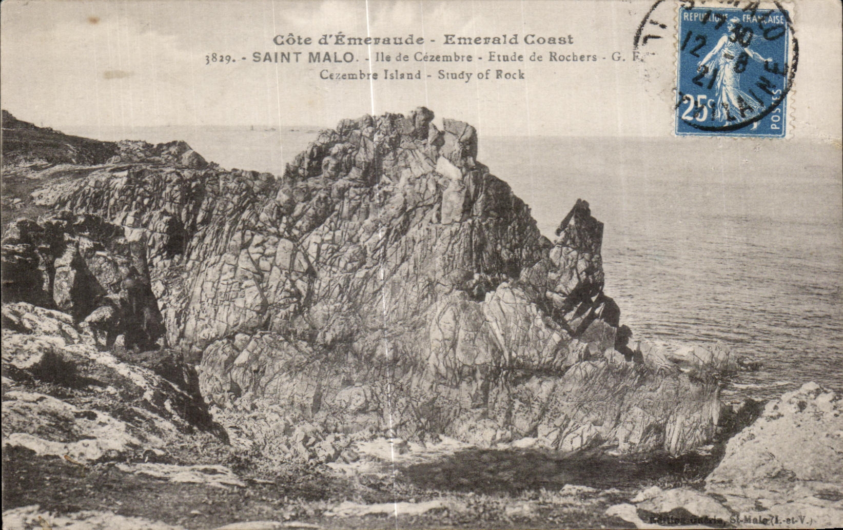 Côte d'Émeraude - Emerald Coast — Saint-Malo, île de Cézembre - Study of Rock - G. F. - n° 3829