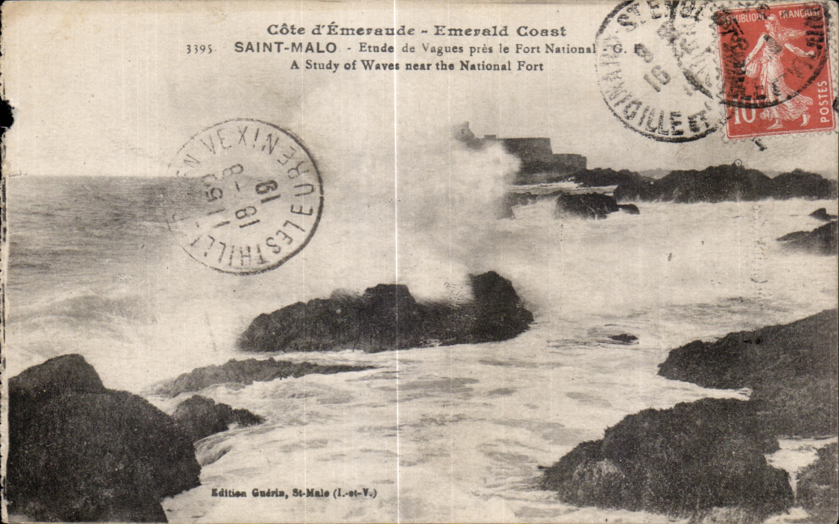Côte d'Émeraude - Emerald Coast — Étude de Vagues près le Fort National — Édition Guérin, St-Malo (I.-st-V.)