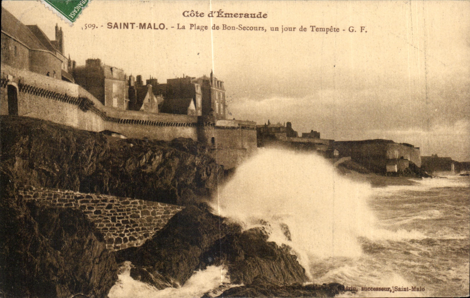 Saint-Malo - La Plage de Bon-Secours, un jour de Tempête - G. F.