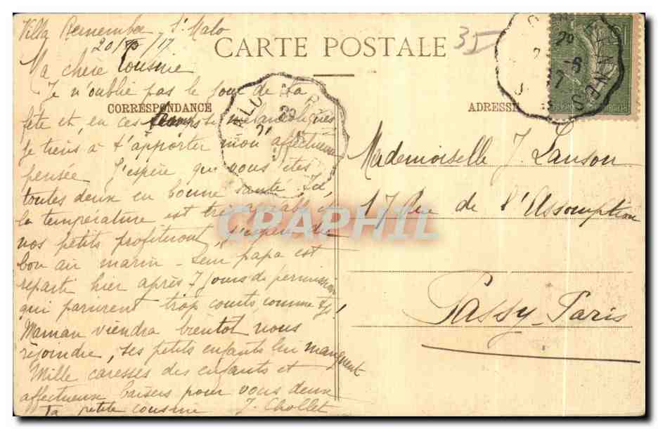Costa d'Emeraude — Tramonto sul Grand Bé — G. F. — Collezione Giffard, T. Gatria, succ. St-Malo — Verso