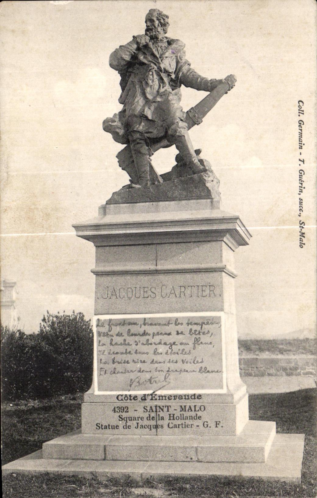 Statue de Jacques Cartier — Côte d'Émeraude, Saint-Malo — Coll. Germain - T. Guterin, succ. St-Malo