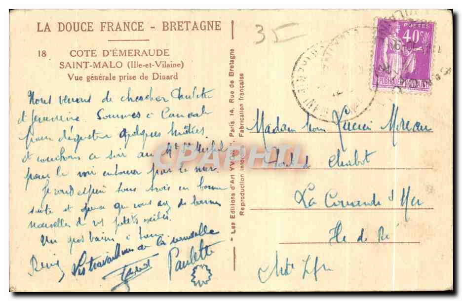 Saint-Malo — Vue générale prise de Dinard — Les Éditions d'Art YVON — Verso