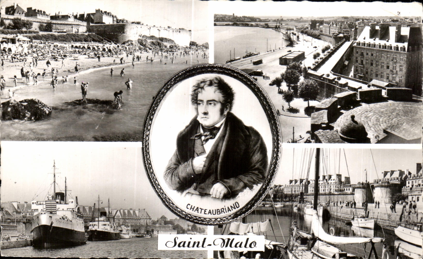 Saint-Malo — Châteaubriand — View of the port, beach, and castle — Réal-Photo