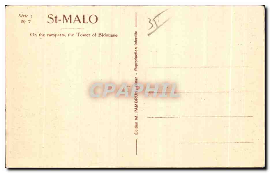 Saint-Malo - Sobre los Muros, la Torre de Bidouane — Edición M. Pambrun, serie N°7 — Reverso
