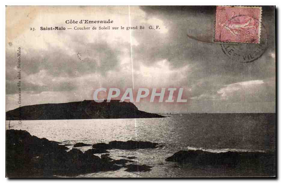 Saint-Malo — Coucher de Soleil sur le grand Bé — G. F. (G. F. Géniaux fils, Saint-Malo)