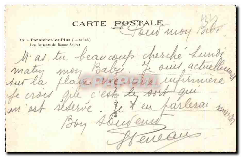 CPA Pornichet Les Pins Les Brisants de Bonne Source — Rückseite