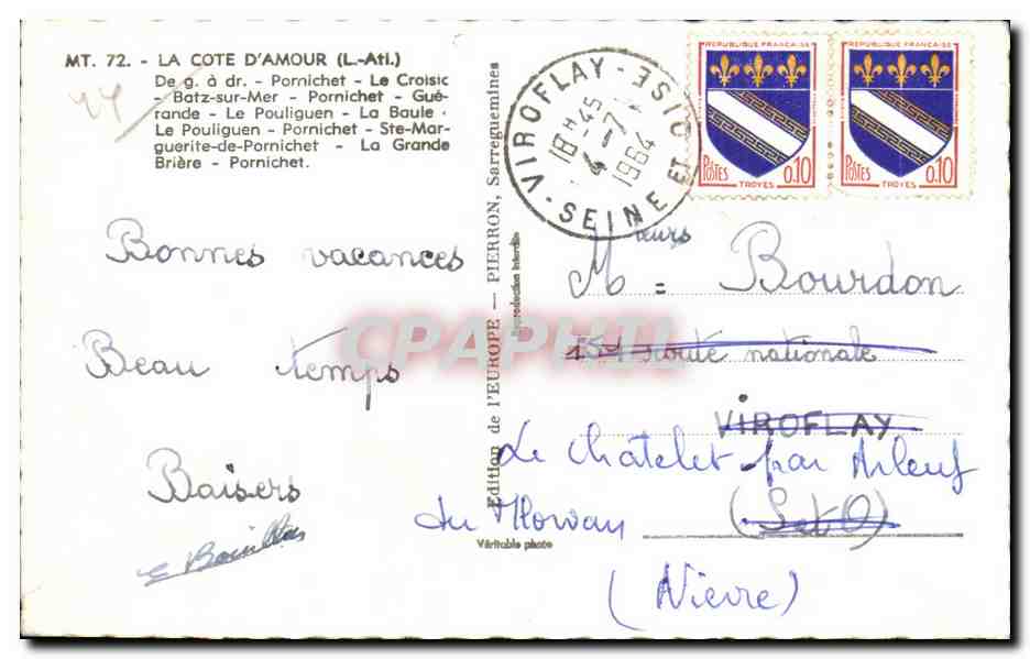 CPA La Cote D Amour De Pornichet Le Croisic Batz Sur Mer Pornichet Gub rande Le Pouliguen La Boule Le Pouliguen  — Rückseite