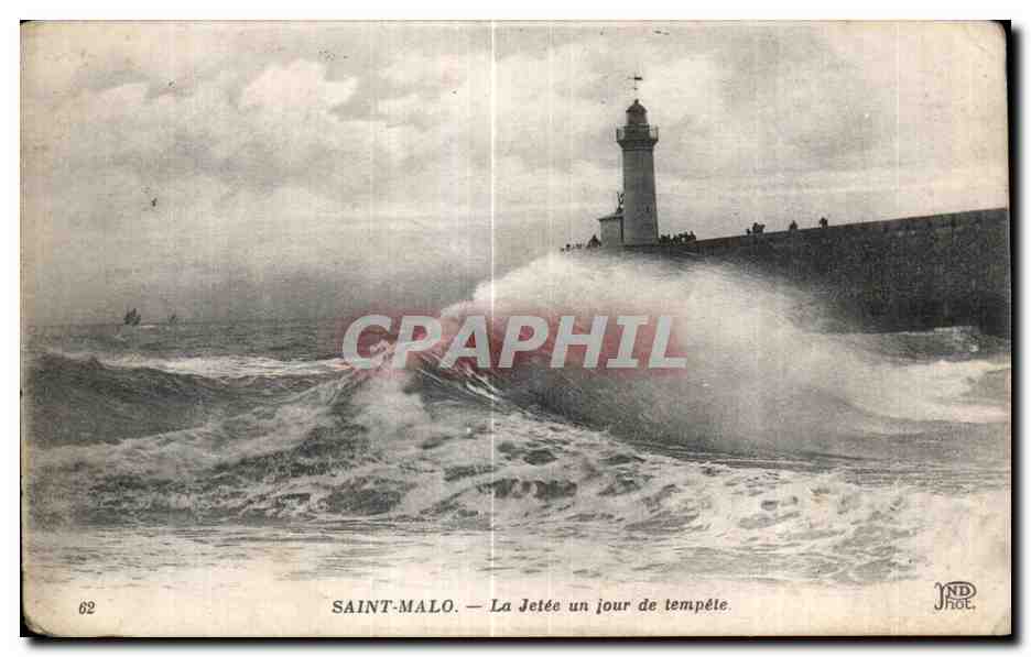Antieke ansichtkaart Saint Malo La Jetée een dag van storm