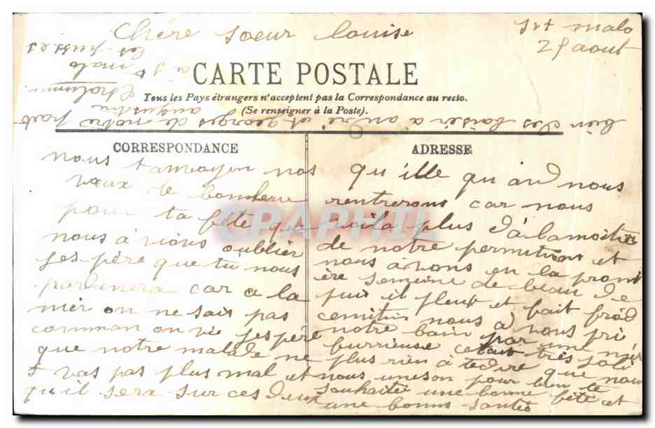 SAINT-MALO — La Fort National par grosse Mer — LL. — Éditeur LL, n° 43 — Verso