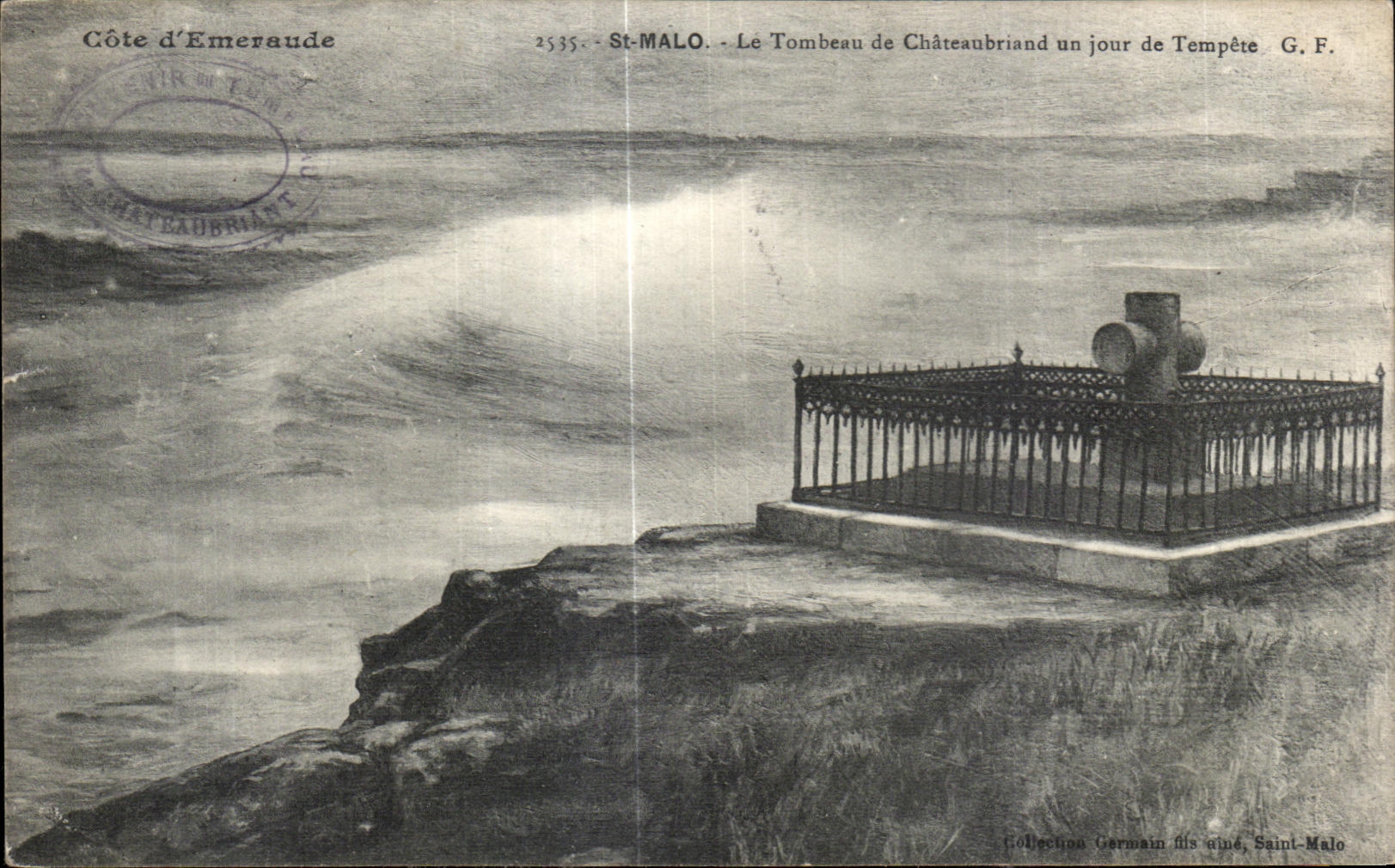 La Costa de Emeraude — La Tumba de Châteaubriand un Día de Tormenta — G.F. (n° 2535)