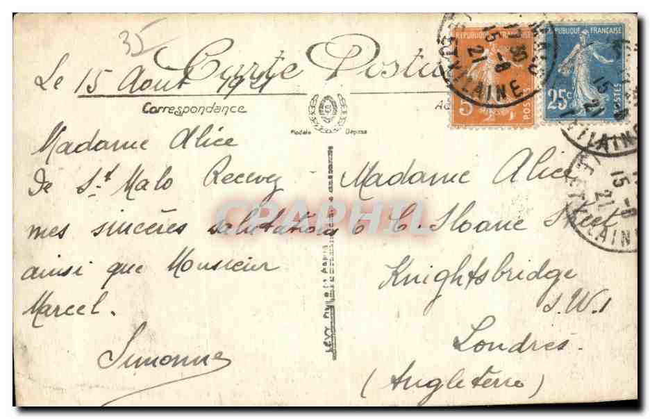 Saint-Malo — Les Remparts et la Tour Quic-en-Groigne — LL. n°34 — Verso