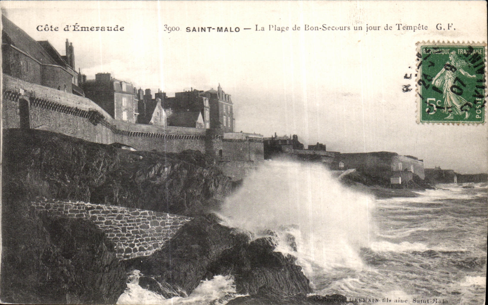 Saint-Malo — La Plage de Bon-Secours un jour de Tempête — G.F. — Editor GERMAIN hijo mayor