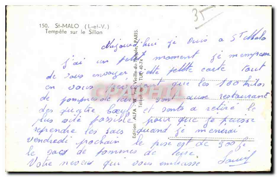 St-Malo (I.-et-V.) — Tempête sur le Sillon — Édition ALFA, Paris, n°150 — Reverso