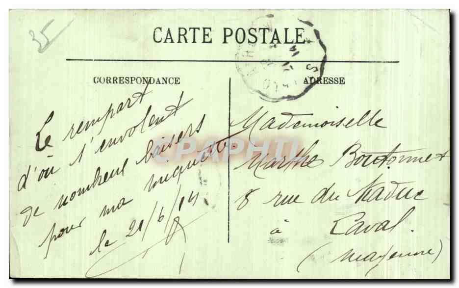 Saint-Malo — Les Remparts et la Tour Quic-en-Groigne — Éditeur Comptoirs Grand Bazar, n°214 — Verso