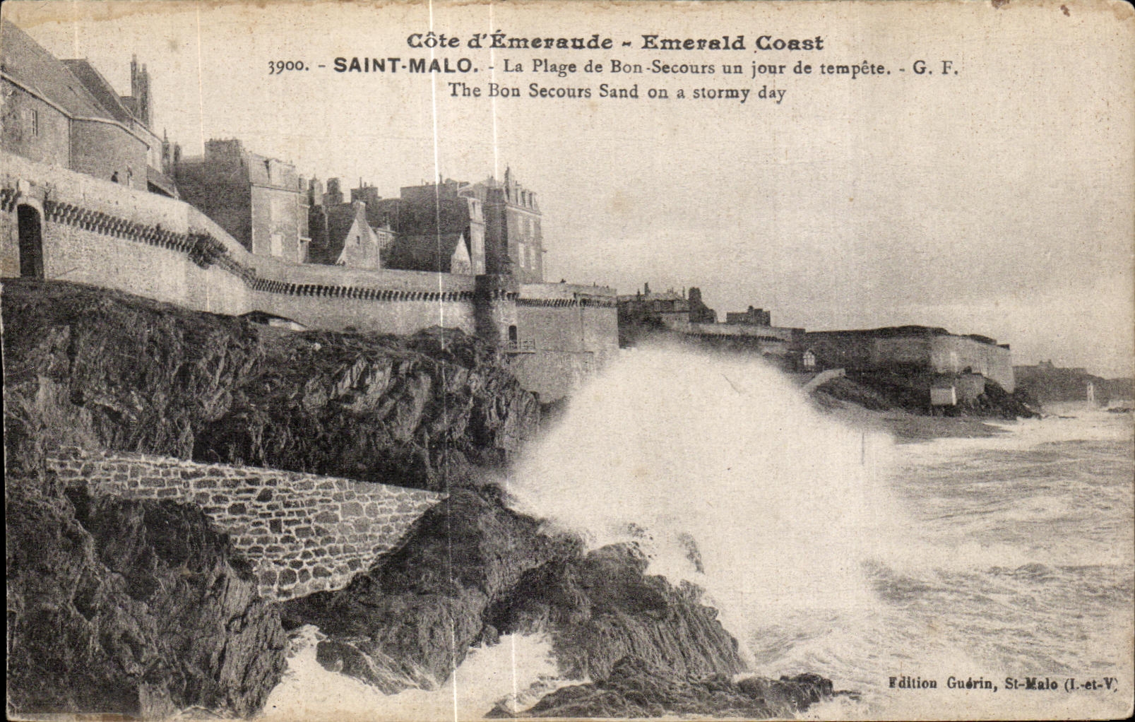 Saint-Malo - La Plage de Bon-Secours un jour de tempête - Édition Guérin