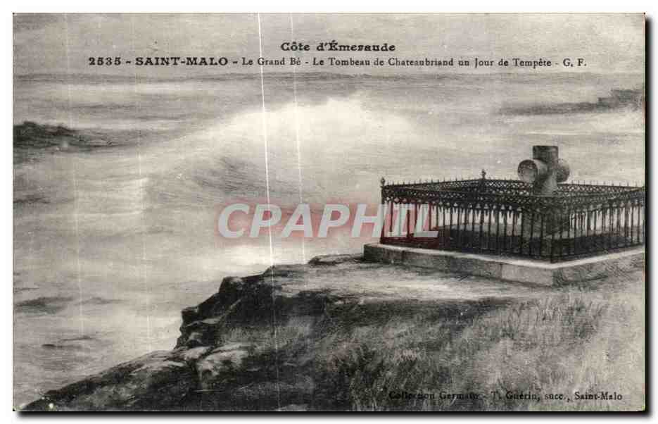 Saint-Malo - Le Grand Bé - Le Tombeau de Chateaubriand un Jour de Tempête - T. Guérin, succ. Saint-Malo