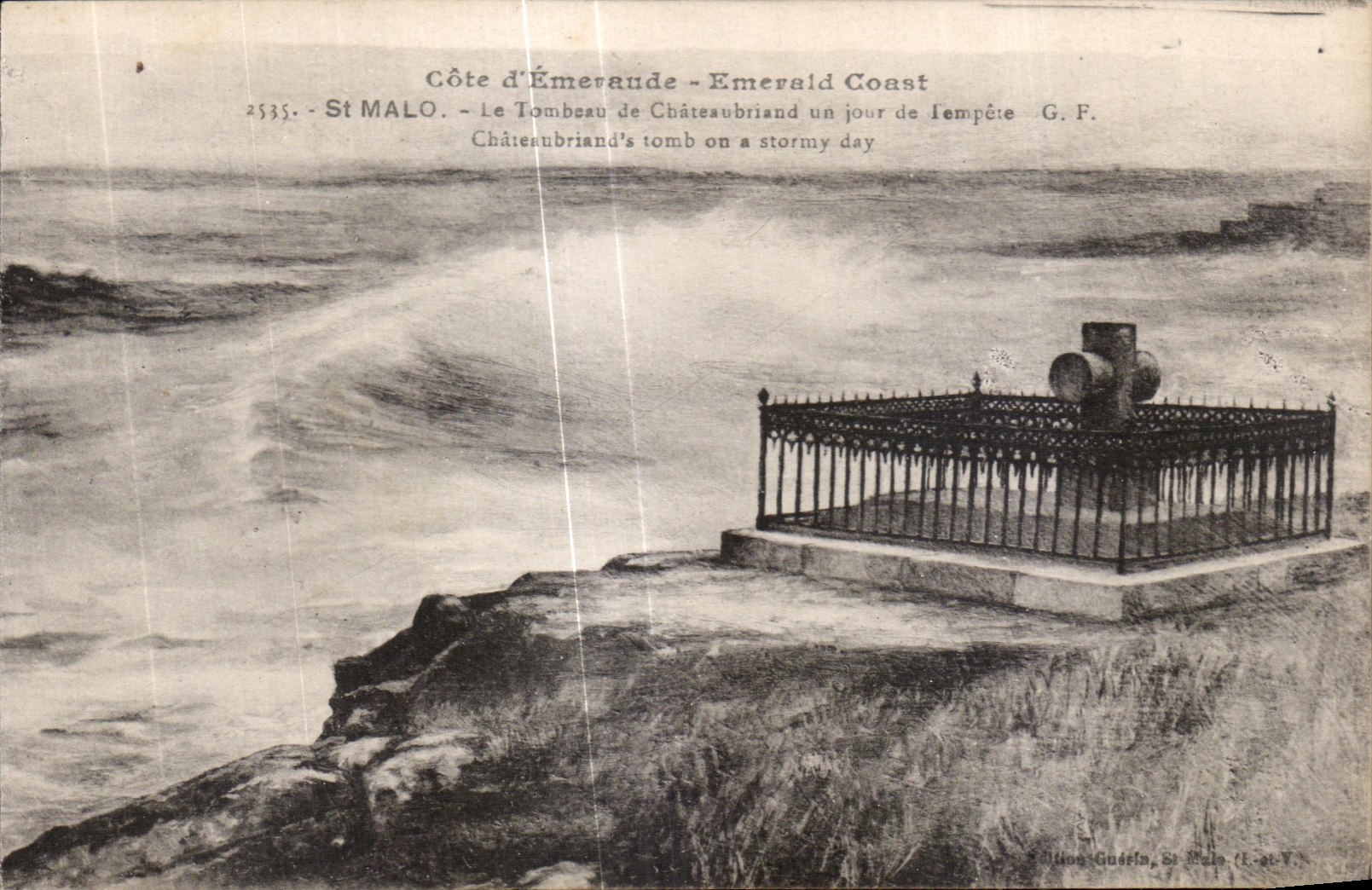 St MALO - Le Tombeau de Châteaubriand un jour de tempête - G.F. - Édition Guérin, St-Malo (F. - V.)