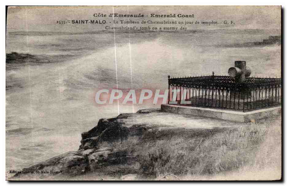 Côte d'Émeraude - Emerald Coast — Le Tombeau de Chateaubriand un jour de tempête — G. F. — Éditions Guérin, St-Malo (n° 2535)