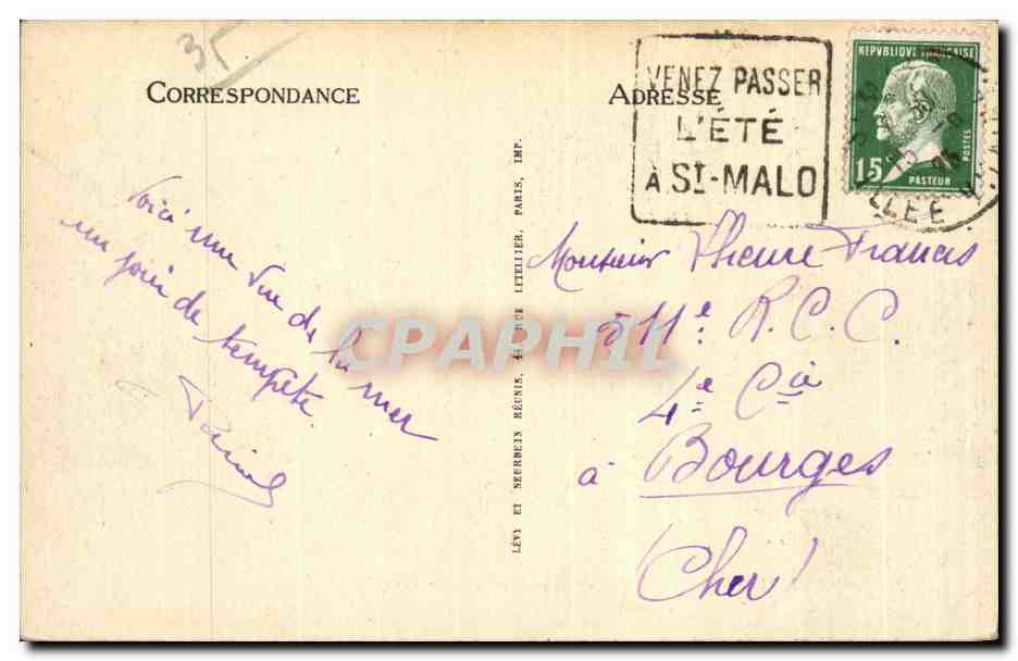 Saint-Malo — La Grève de Bon-Secours par Tempête — L. Lévy & Cie, n°136 — Verso