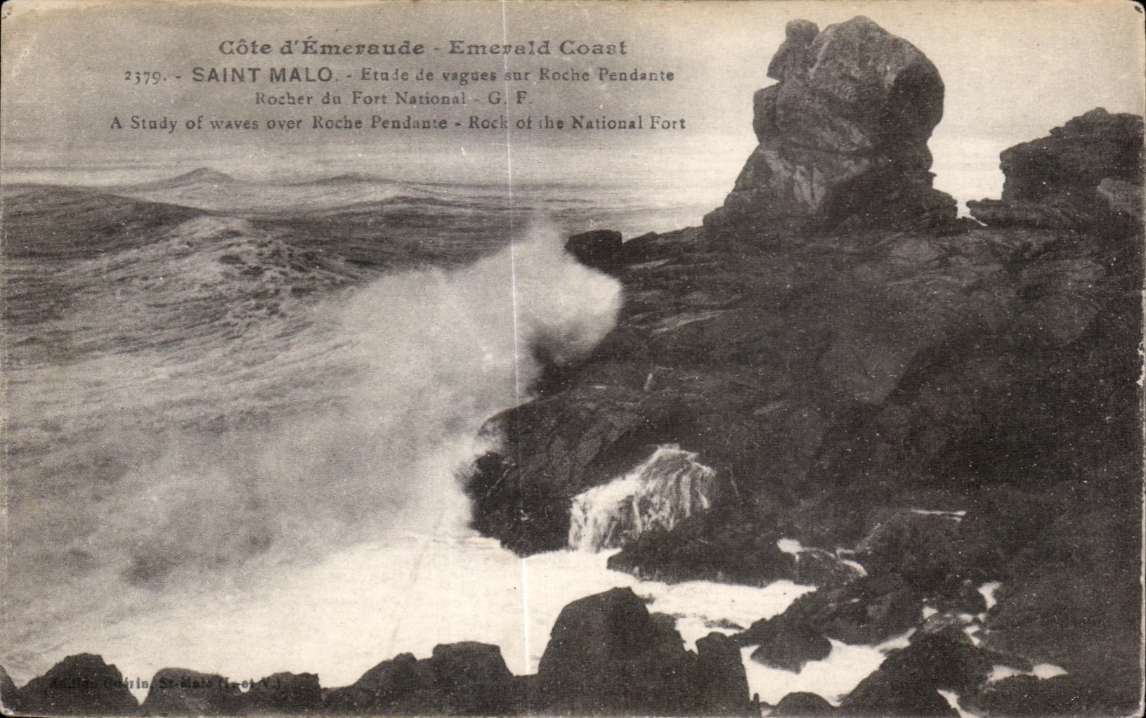 Saint-Malo - Côte d'Émeraude - Studio di onde su Roche Pendante - G.F. n°2379