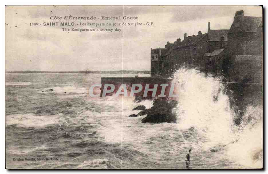 Saint-Malo - Les Remparts en jour de tempête - G.F. - Édition Guérin, St-Malo