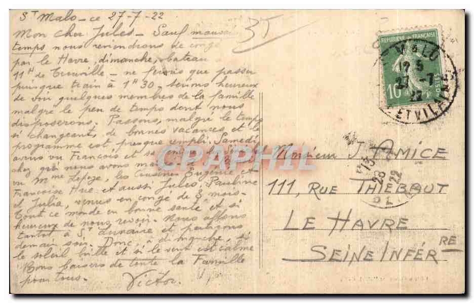 Saint-Malo — Le Château, La Tour Quile-en-Groigne et le Petit Donjon — Au fond, l'Île de Cizembre — G.F. — Reverso