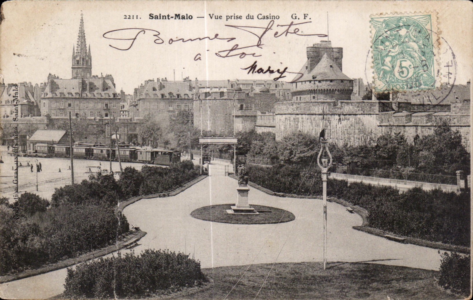 Cartolina d'epoca Saint Malo Vista scattata dal Casino Train
