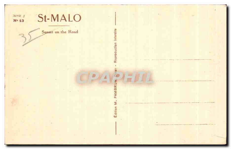 Saint-Malo - La Rade au Crépuscule — Édition M. Pambrun, série 3 n°13 — Verso
