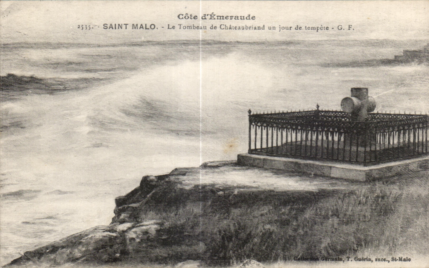 Saint Malo - Le Tombeau de Châteaubriand un jour de tempête - G. F.