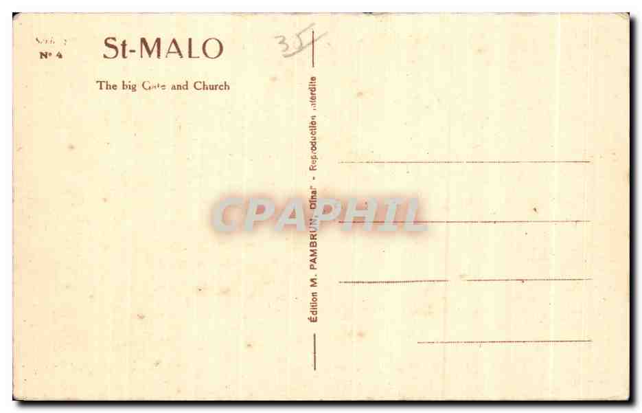 Saint-Malo - La Grande Porte et la Cathédrale — Édition M. Pambrun, n°4 — Verso