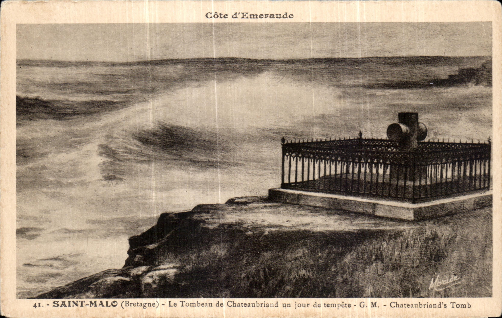 Saint-Malo (Bretaña) — El sepulcro de Chateaubriand un día de tormenta — G. M. — El sepulcro de Chateaubriand