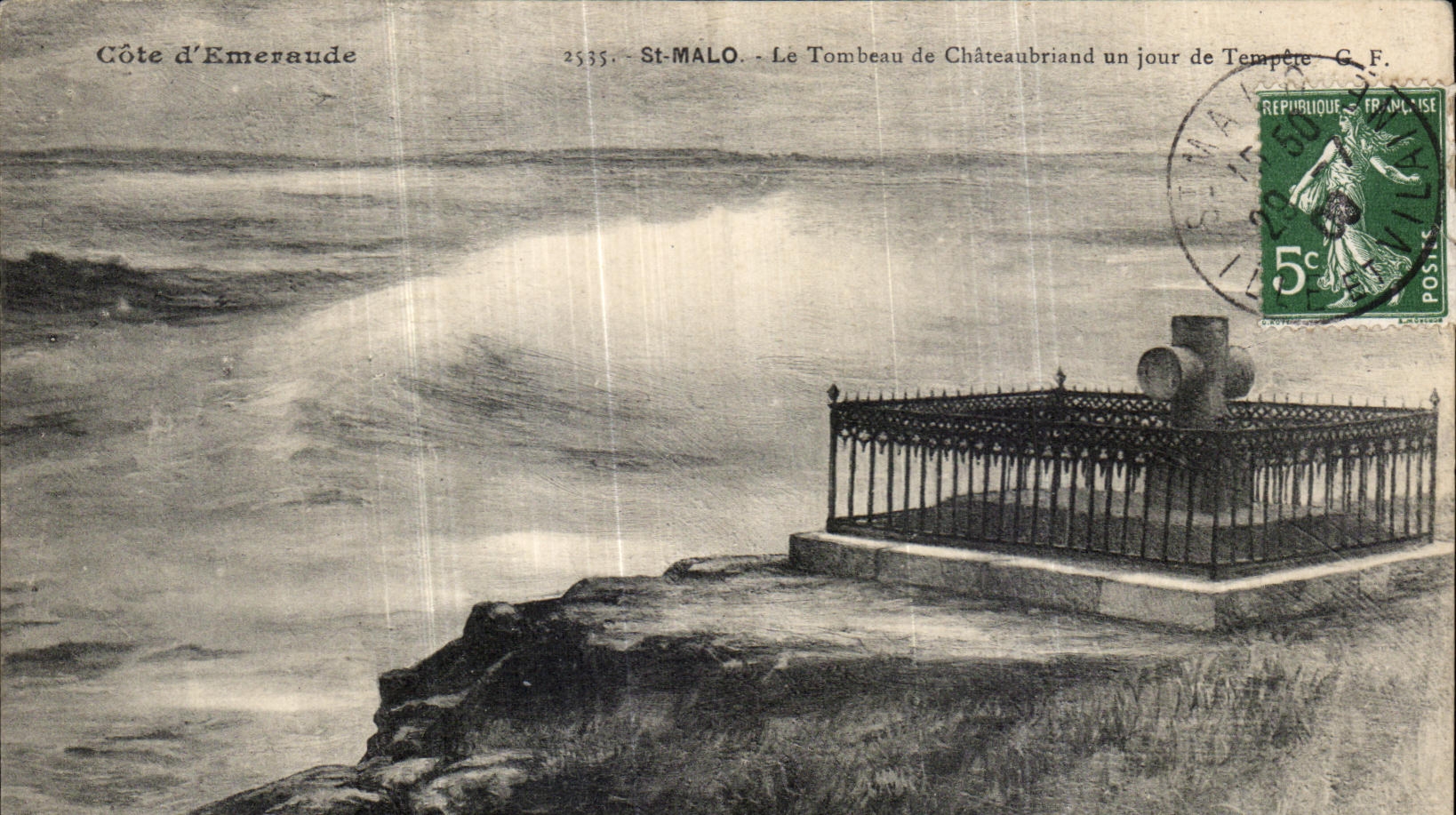 Côte d'Émeraude — Le Tombeau de Châteaubriand un jour de Tempête — G.F. éditeur, n° 2535
